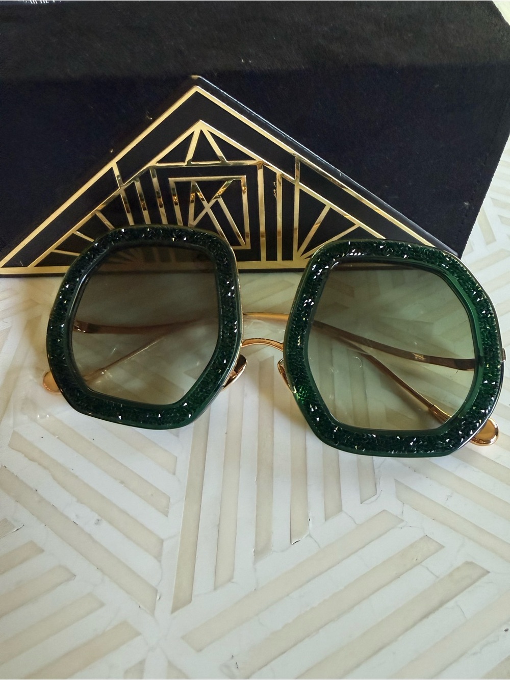 ANNA KARIN KARLSSON Beaming Star Emerald Sunglasses $1,290.00 Limited